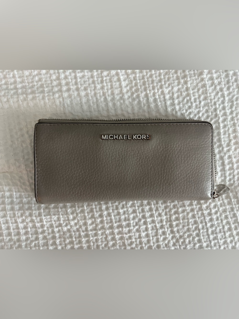 Michael Kors Gray Pebbled Leather Zip Around Wallet
